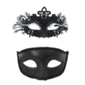 Schwarze Masken Paarset, elegante Metall- und Glitzer-Augenmasken fuer Karneval Party. - Schwarz 2-Teiliges Set