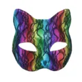 Masque chat en dentelle arc-en-ciel avec cœur en cristal pour fête et carnaval. - Coloré