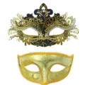Paar Masken Set für Maskenball, gold und schwarz Schmetterling Maske mit Strass für Party. - Gold 2-Teiliges Set