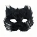 Masque animal peluche demi noir blanc chat renard costume fête cosplay accessoires - Noir Oreille Blanche - Poil Court