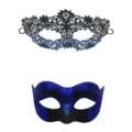 Paare Masken Set spitze halbgesicht augenmaske für halloween party cosplay requisiten - Blau Set
