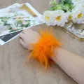 Pulsera slap de pluma de avestruz naranja felpa animadora actuacion de escena muneca. - Naranja