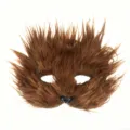 Masque demi-visage en peluche marron, masque de monstre animal pour fête cosplay. - Brun Foncé - Poil Long