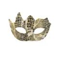 Halloween Maskerade halb Gesicht schimmernd Tierdruck Maske geheimnisvoll Paar Party Augenmaske - Mehreckig Gelb Silber Schwarz Krokodilmuster