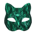 Groen Katten Masker met Kant Patroon en Slangenleer Stijl voor Feest en Carnaval - Groen