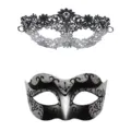 Zwarte en zilveren masker set, kanten en glinsterende halve gezicht masker variant. - Zilveren Set