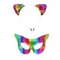 Ensemble serre-tete oreilles de chat a sequins et masque colore pour fete et costume. - Ensemble Multicolore 6