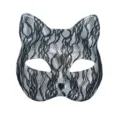 Sexy katten kant masker, zwart en zilver PVC feestmasker met kristallen hartje voor party. - Zilver