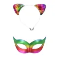 Ensemble serre-tete chat a sequins arc-en-ciel et masquecolore pour costume fete et spectacle. - Ensemble Multicolore 7