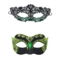 Set van kanten en glitters half gezicht masker voor koppels en masquerade feest - Groen Set