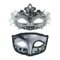 Maskenball Masken Set, silber-schwarzes Schmetterling Design, Paar Party Augenmaske. - Silber 2-Teiliges Set