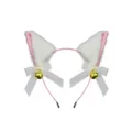 Cerchietto carino con orecchie di gatto soffice fiocco bianco campanello dorato festa. - Bianco