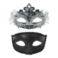 Maskenball Paar Masken Set, verzierte silberne und schwarze Schmetterling Maske für Party. - Schwarz und Silber Set