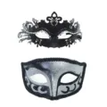 Maskenball Paare Masken Set, Metall Schmetterling Maske und schwarz silber Glitzer Augenmaske. - Schwarz Silber V1 Set