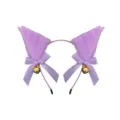 Cerchietto orecchie di gatto viola peluche con fiocchi carini e campanelli dorati, variante. - Viola