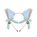 Cerchietto soffice con orecchie da gatto blu, interno rosa, fiocco e campanello carini. - Celeste