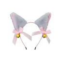 Cerchietto con orecchie di gatto soffici con fiocchi rosa e campanelli dorati. - Grigio