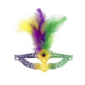 Carnaval veer kant masker, paars geel groen half gezicht feest kostuum rekwisiet. - Driekleurige Veer Kattengezicht