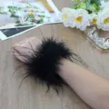 Pulsera de bofetada de plumas de avestruz negra brazalete de animadora para fiesta - Negro