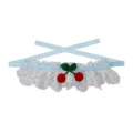 Cute pet lace scarf with blue ribbon and red cherry decor, sweet kitten dog collar accessory. - Blue