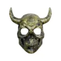 Halloween gruselige Dämon Totenkopf Maske mit Hörnern für Cosplay Party Spukhaus. - Altgold