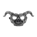 Silver horned demon skull mask for Halloween party cosplay, creepy plastic costume prop. - Retro Silver Style