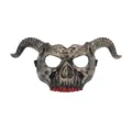 Halloween demon skull mask with horns, creepy plastic costume party role-play dress-up prop. - Blood Teeth Retro Bronze Style