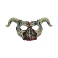 Halloween devil skull mask with horns and blood design, perfect for cosplay party props. - Blood Face Retro Gold Style