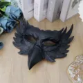 Black crow owl half face mask PU foam Halloween cosplay party masquerade costume prop - Black