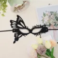 Black butterfly rhinestone masquerade mask sexy eye mask for Halloween party costume ball - Butterfly Half Face (Clear Rhinestone)