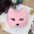 Pink plush cat fox mask for Halloween cosplay party dress up half face animal mask costume. - Pink
