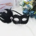 Stunning black sequin feather masquerade mask for carnival party prom and costume events. - Black