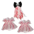 Halloween blutige Totenkopf Schleife Haarspange und gruseliges Netz Kostüm Zubehör Set - Blutiges 2-Teiliges Set