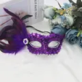 Purple sequin feather masquerade mask for carnival party ball costume performance prop. - Purple