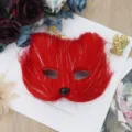 Red plush animal mask with silver tinsel for Halloween party costume dress up cosplay events. - Red