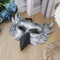 Owl half face mask Halloween masquerade party PU foam demon cosplay costume props - Silver