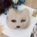 Plush cat fox half face mask for halloween costume party dress up cosplay props lovely style - Brown
