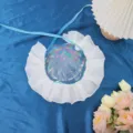 White lace ruffle collar with blue velvet ribbons, elegant party and wedding dress neckpiece. - White-Blue Ribbon