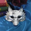 Masque demi-visage de renard en PU argenté pour Halloween, style mystérieux et vintage. - Argent