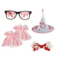 Halloween blutiges Kostüm Zubehör Set mit Brille Hut Stulpen und Fliege für Party. - Blutiges 4-Teiliges Set