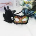 Black sequin feather half face mask for carnival masquerade party dress up props - Colorful