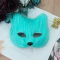Halloween fluffy cat fox half face mask costume masquerade party dress up prop - Blue