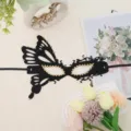Halloween butterfly masquerade mask black rhinestone half face party eye costume ball prop - Butterfly Half Face (Gold Rhinestone)
