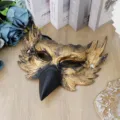 Gold black owl half face mask for halloween cosplay party PU foam animal masquerade costume prop - Copper