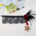 Maschera di pizzo nero di Halloween con rosa rossa piuma e nappina per festa. - Maschera Occhi-Nero