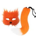 Ensemble de costume de masque et queue de renard orange duveteux pour accessoire de fête. - Masque Et Queue / Style Orange