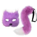 Ensemble masque de chat en fausse fourrure violette et queue de renard pour fête Halloween - Masque Et Queue / Violet