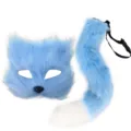 Ensemble de masque et queue de chat renard bleu pelucheux pour fête costumée d'Halloween - Masque Et Queue / Style Bleu