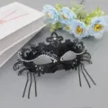 Black metal masquerade mask with rhinestones and tassels for Halloween party costume props - Black