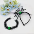 Halloween black lace spider web headband and choker necklace set for party costume. - Green